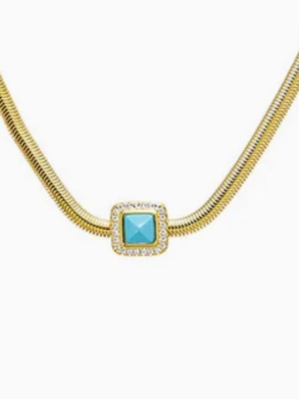 Adina Eden Gold Snake Necklace with Turquoise Square Stone and CZ Stones NEW